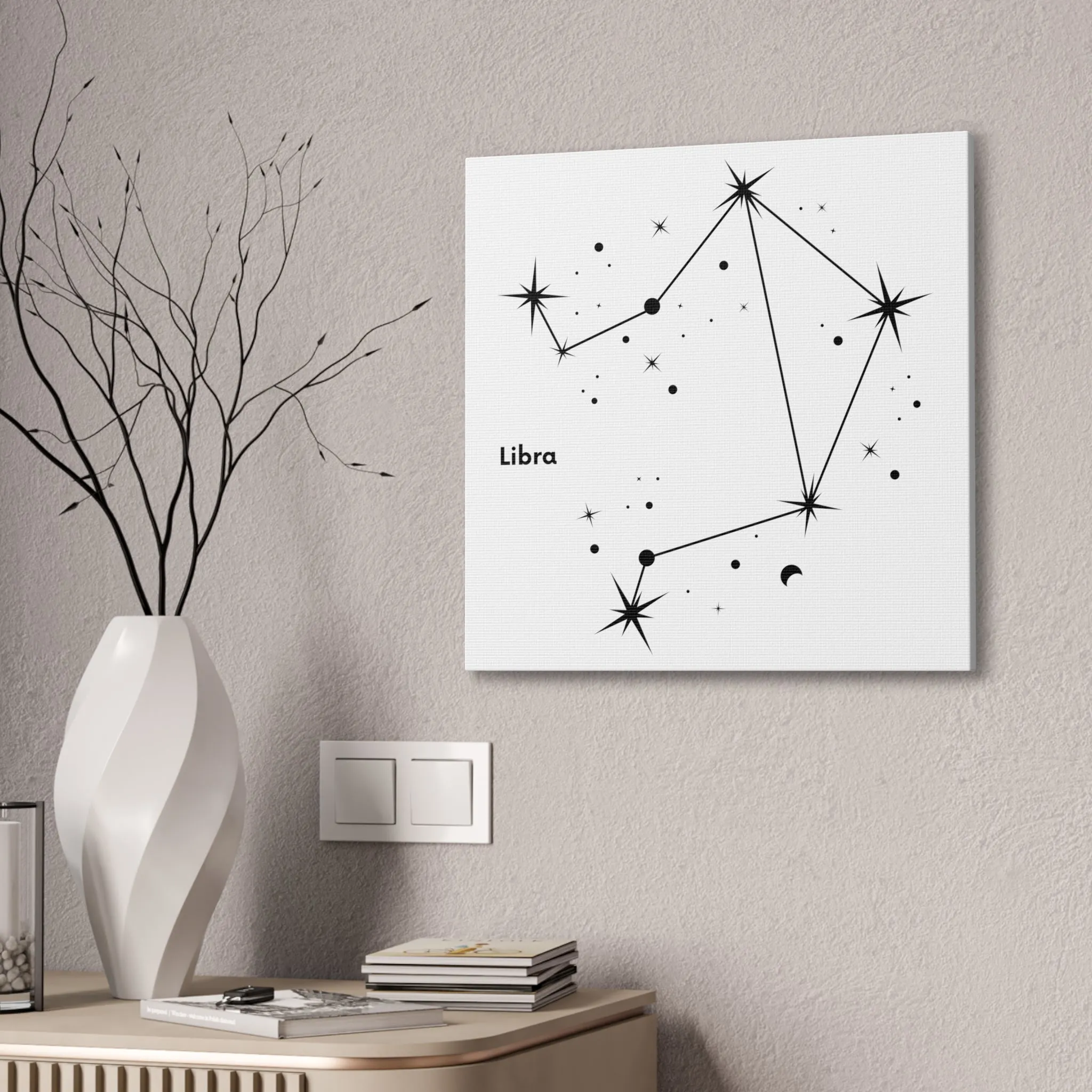 Stunning Black and White Libra Sign Wall Hanging - Square Canvas Art Perfect for Modern Home Decor