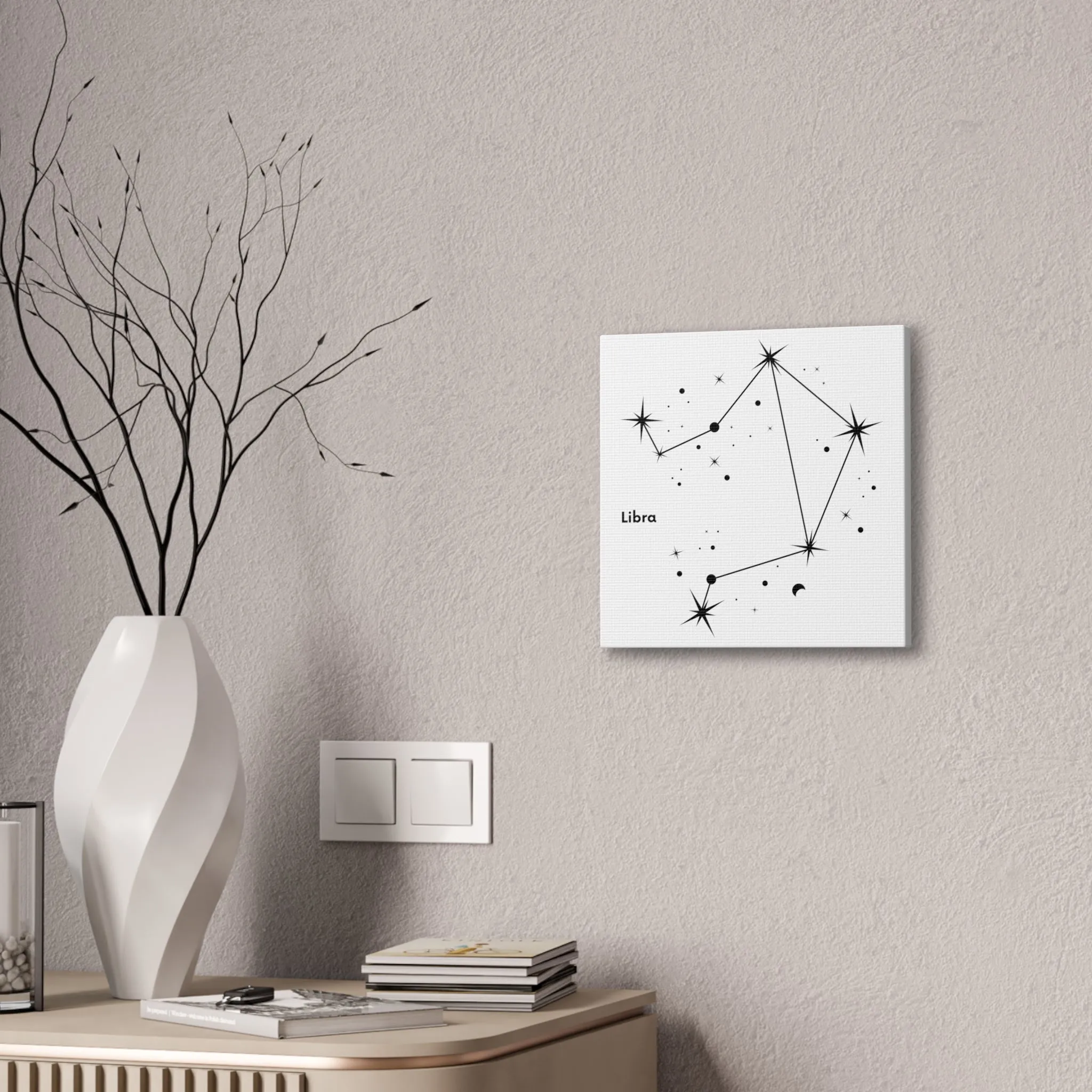 Stunning Black and White Libra Sign Wall Hanging - Square Canvas Art Perfect for Modern Home Decor