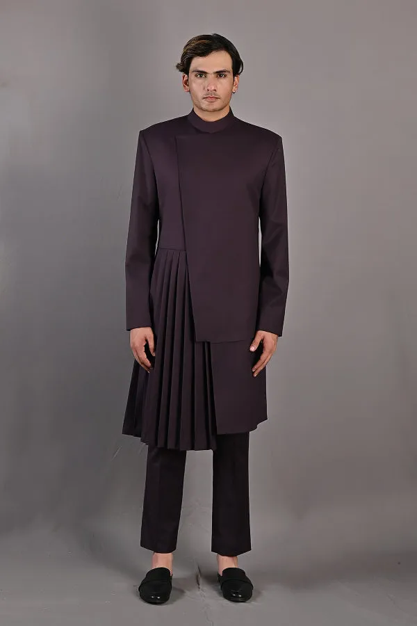 Stygian - Wine Indo-Western Pleated Jacket set