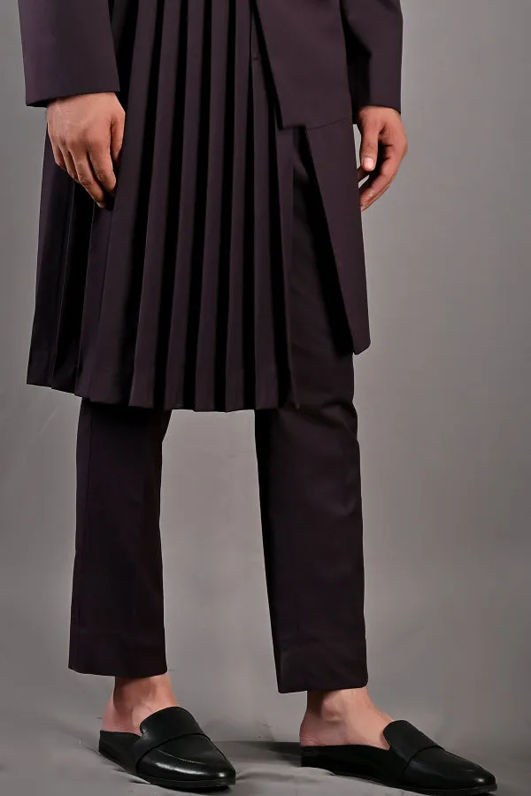 Stygian - Wine Indo-Western Pleated Jacket set