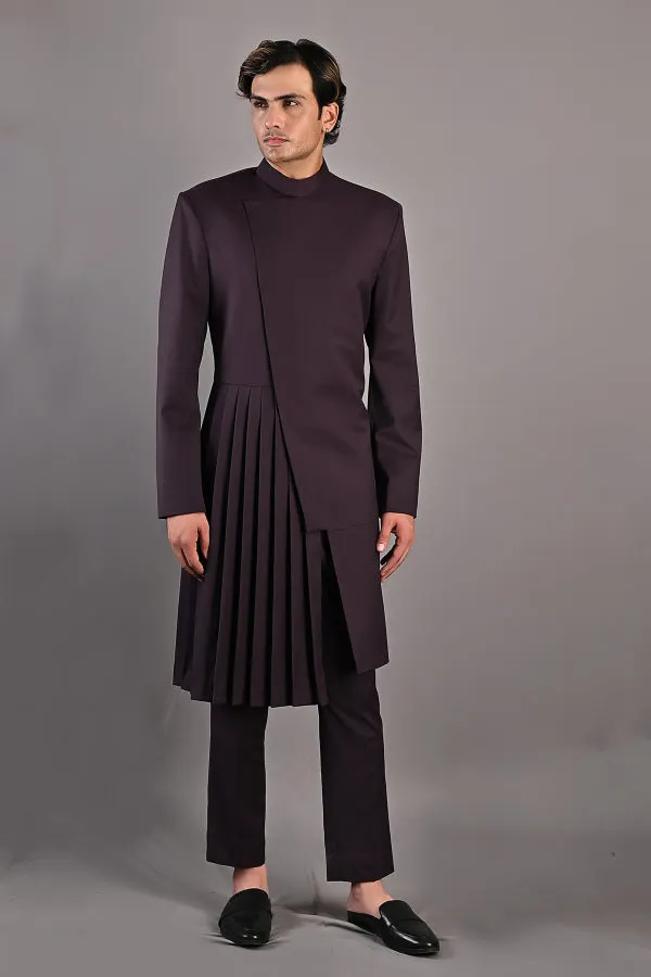 Stygian - Wine Indo-Western Pleated Jacket set