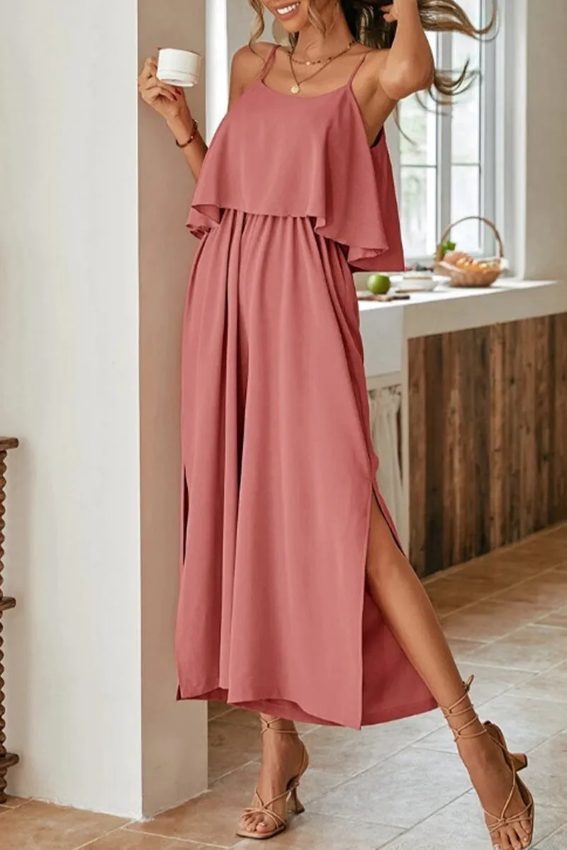 Sweet Elegant Solid Flounce U Neck Straight Jumpsuits(5 Colors)