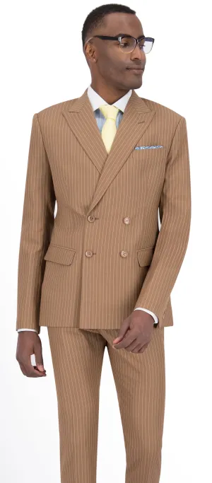 Tan Brown Stripe Long Double Breast Suit
