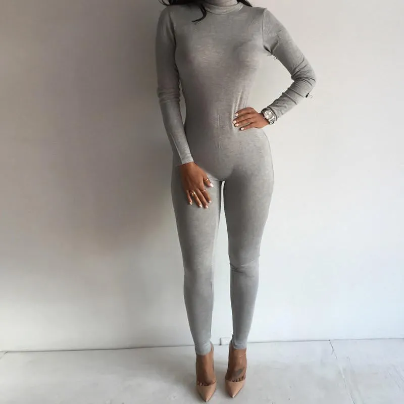 Tight Bodysuit Overalls Nightclub Rompers Womens Jumpsuit Playsuit Bodycon Jumpsuit women long Sleeve