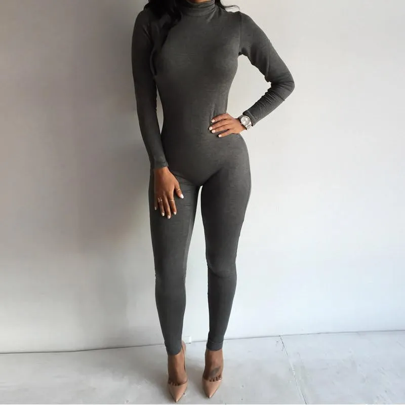 Tight Bodysuit Overalls Nightclub Rompers Womens Jumpsuit Playsuit Bodycon Jumpsuit women long Sleeve