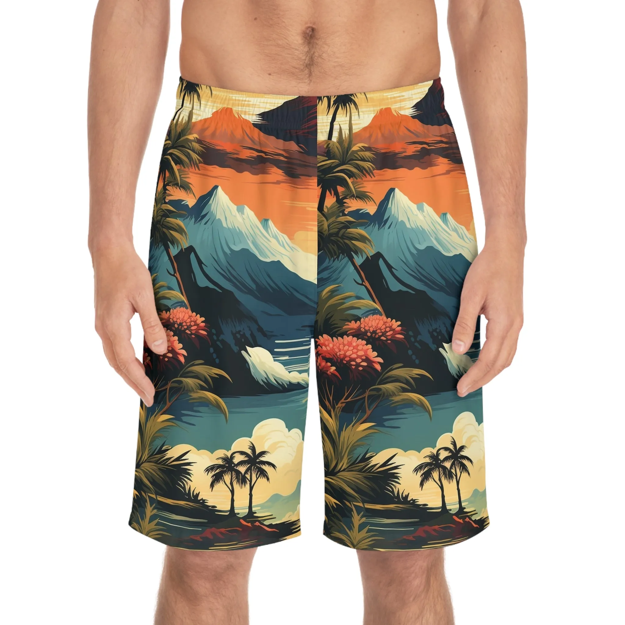 Tropical Paradise Men's Board Shorts - Vibrant Summer Swimwear