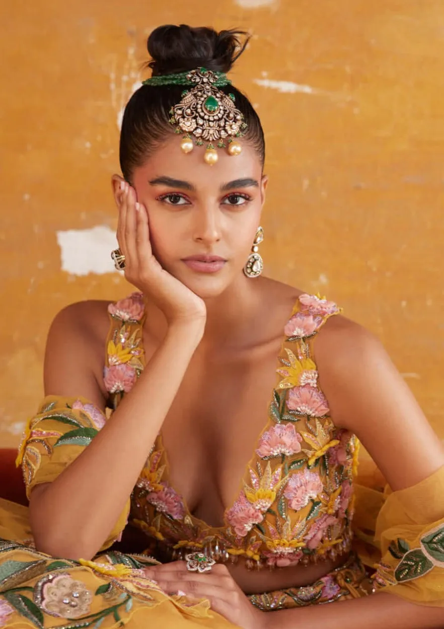 Tuscan yellow embroidered lehenga set