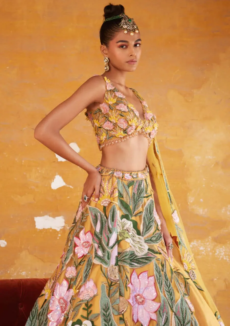 Tuscan yellow embroidered lehenga set