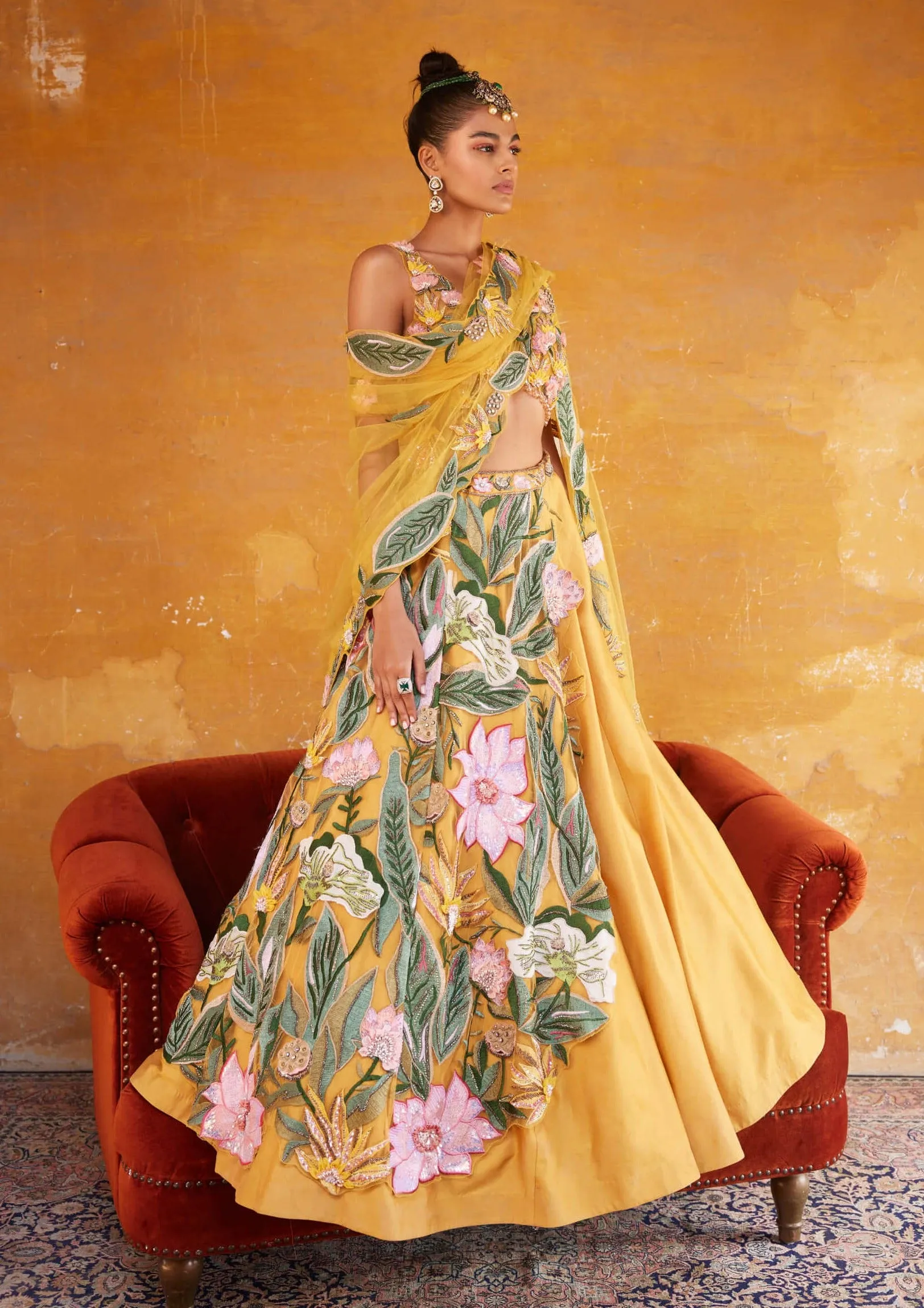 Tuscan yellow embroidered lehenga set