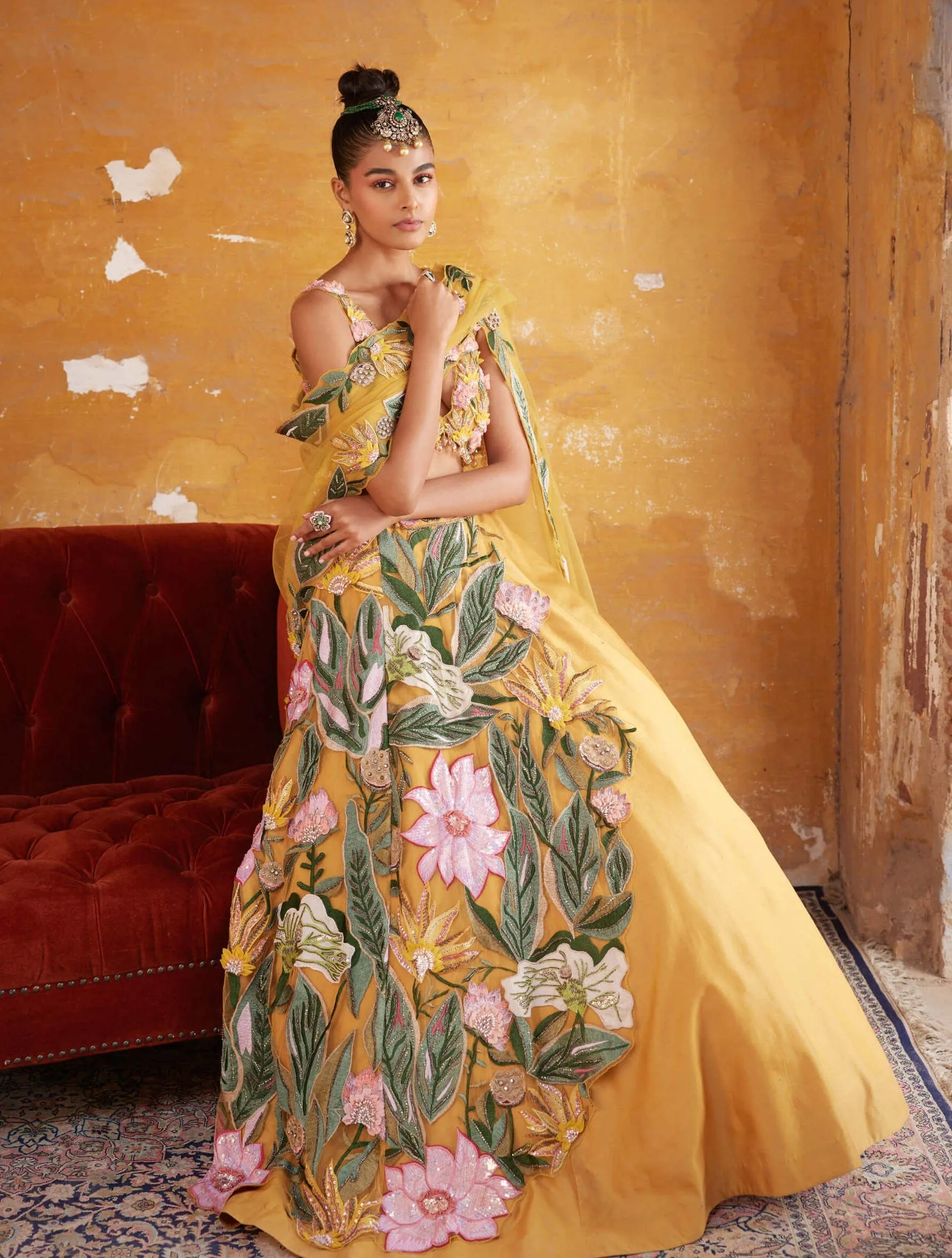 Tuscan yellow embroidered lehenga set