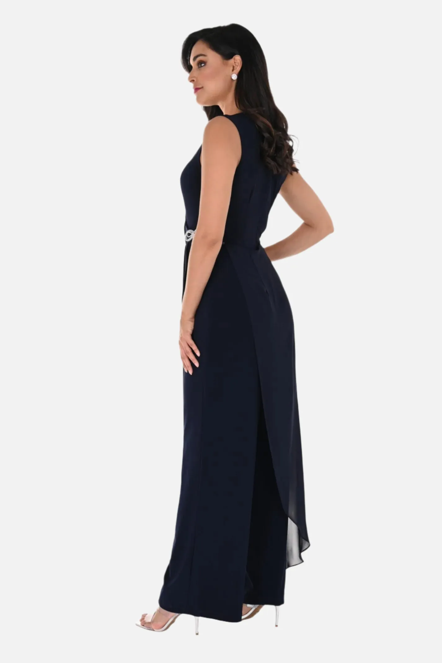 V-Neck Jumpsuit with Jeweled Bow Accent