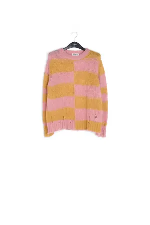 Vintage pink and ochre striped distressed knit sweater
