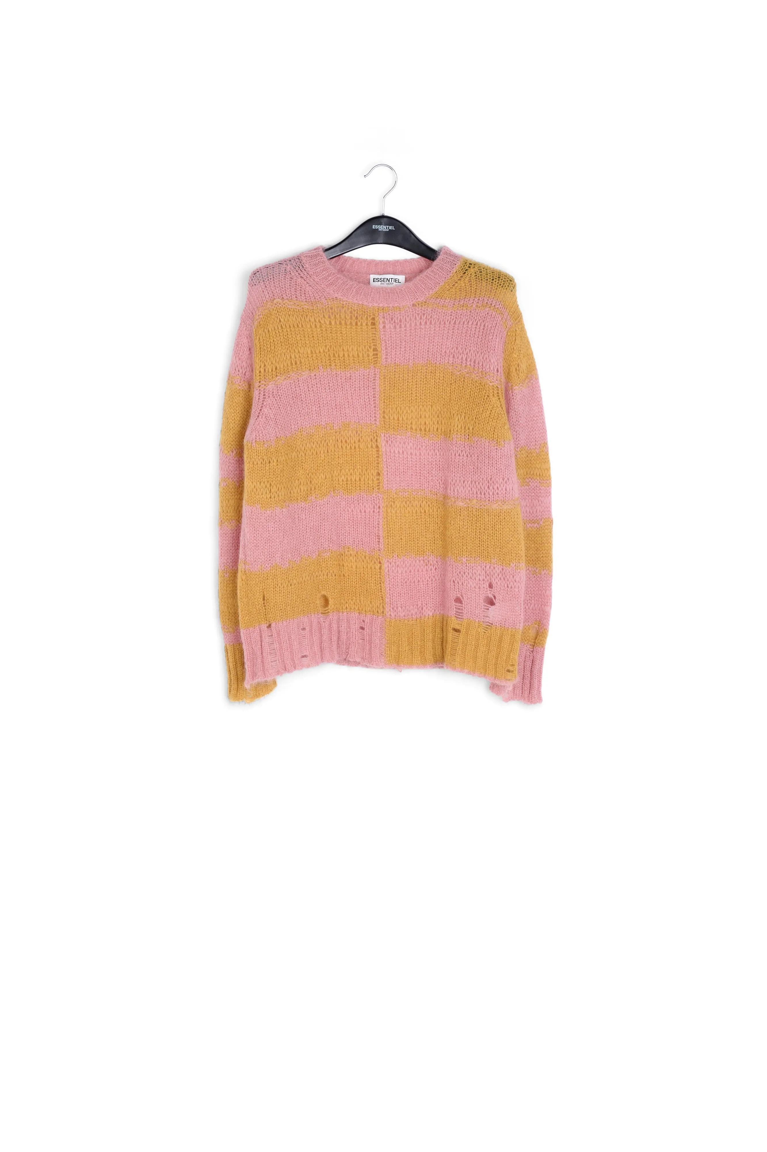 Vintage pink and ochre striped distressed knit sweater