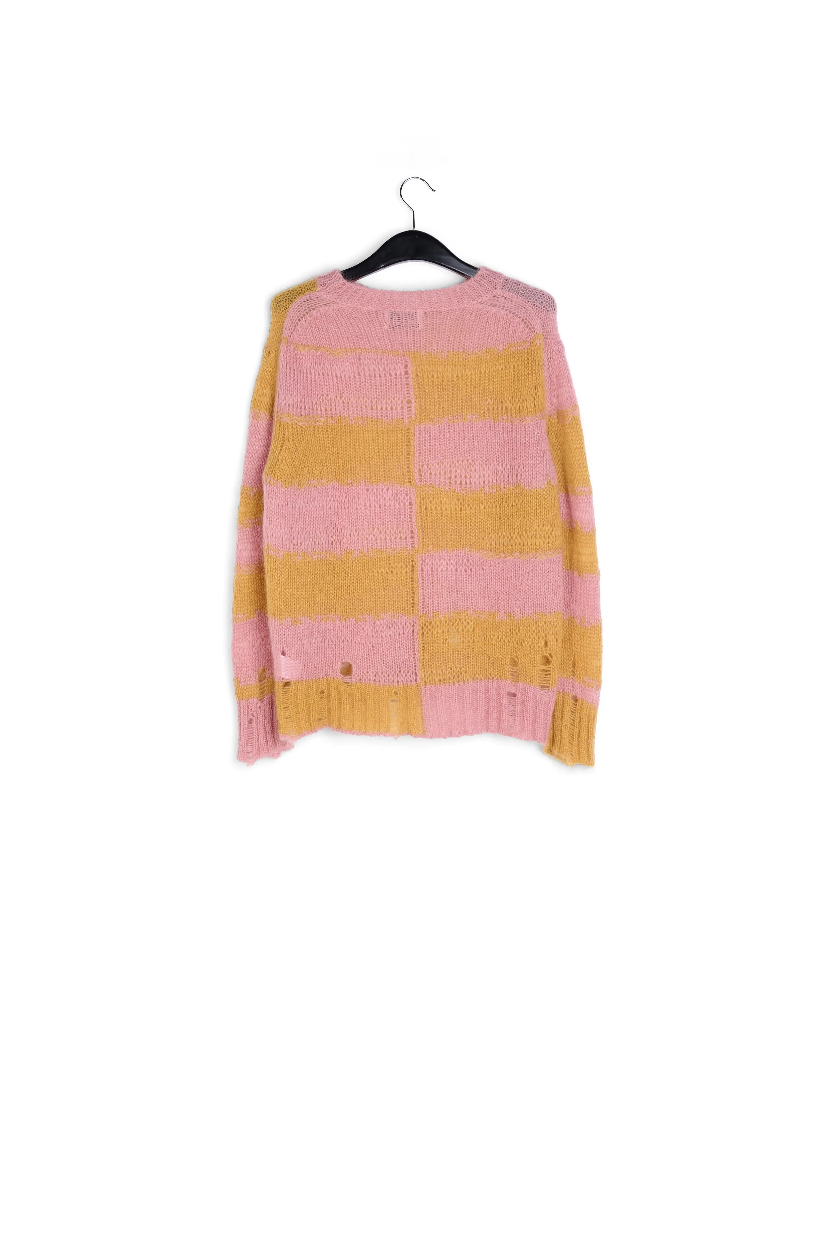 Vintage pink and ochre striped distressed knit sweater
