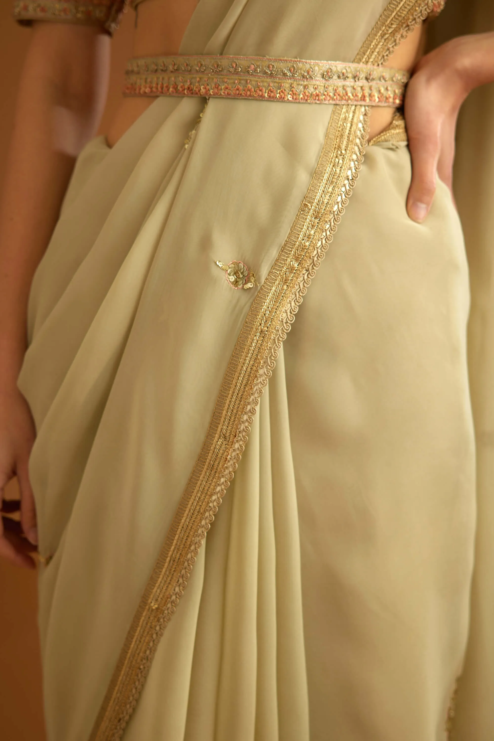 Whisper green zardozi sari and blouse