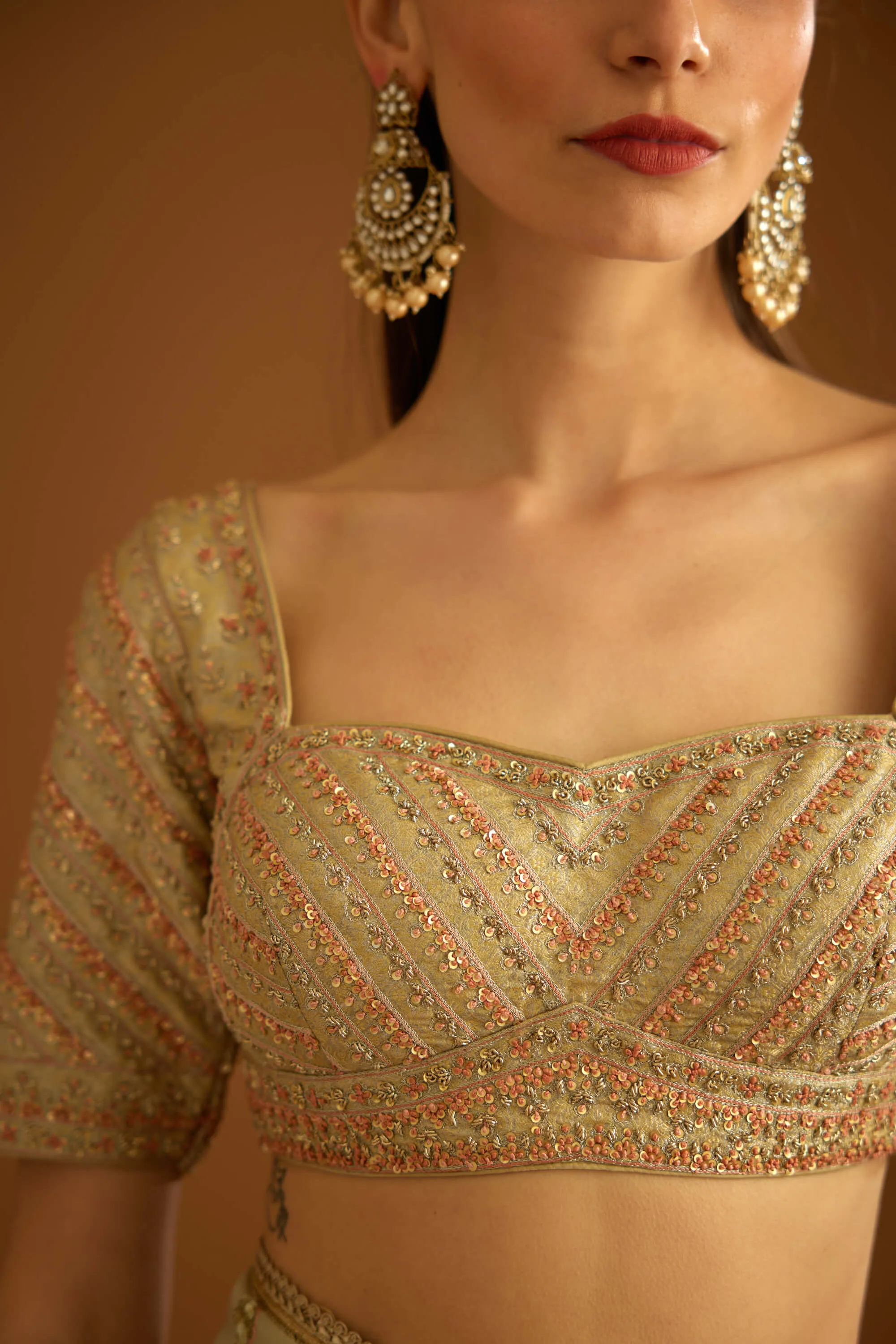 Whisper green zardozi sari and blouse