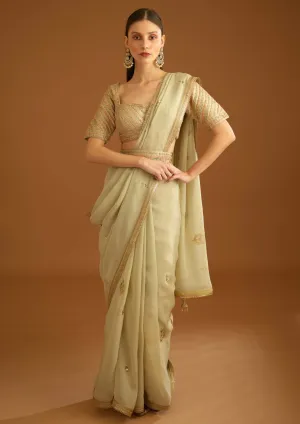 Whisper green zardozi sari and blouse
