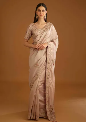 Whisper pink zardozi sari and blouse