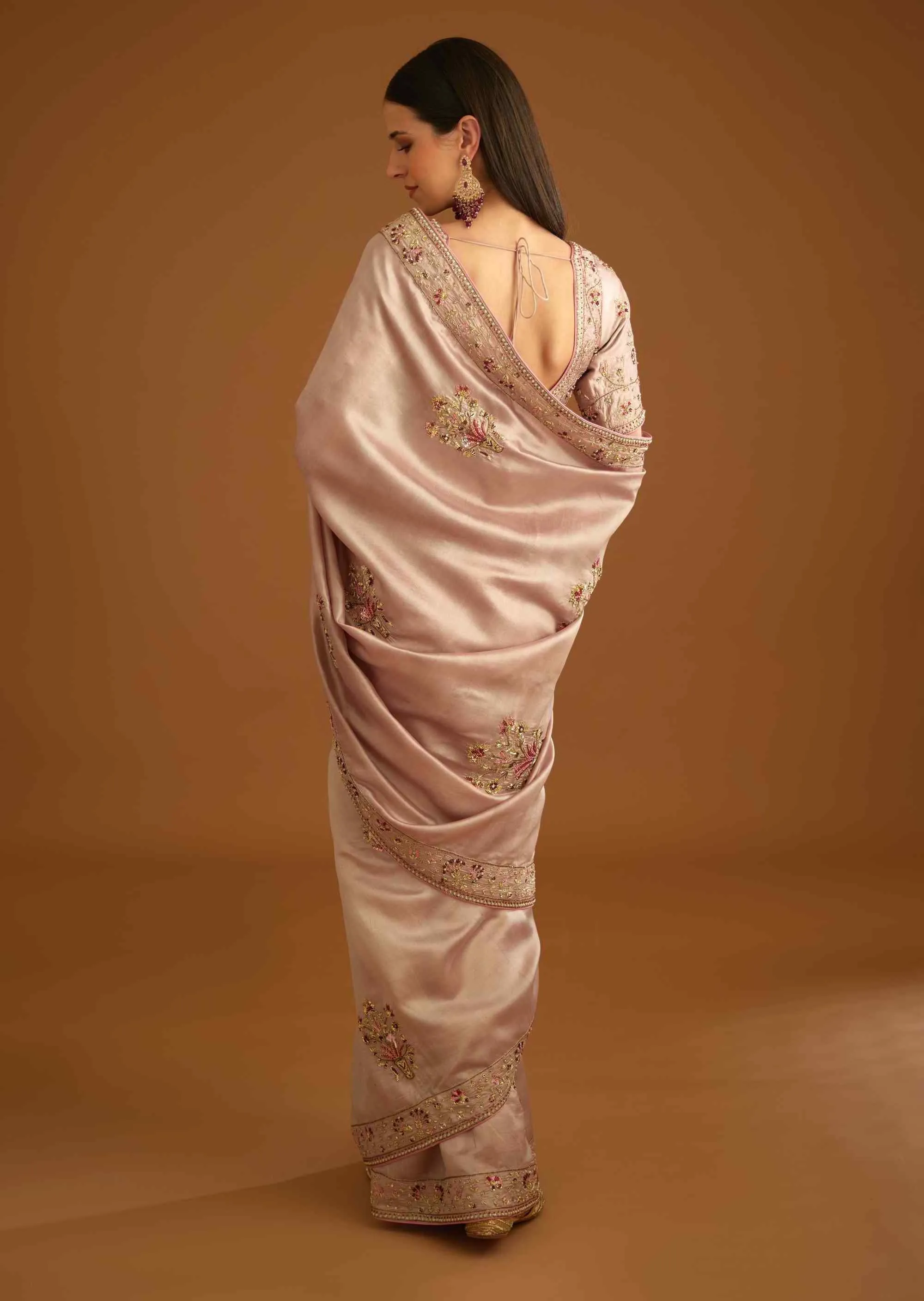 Whisper pink zardozi sari and blouse