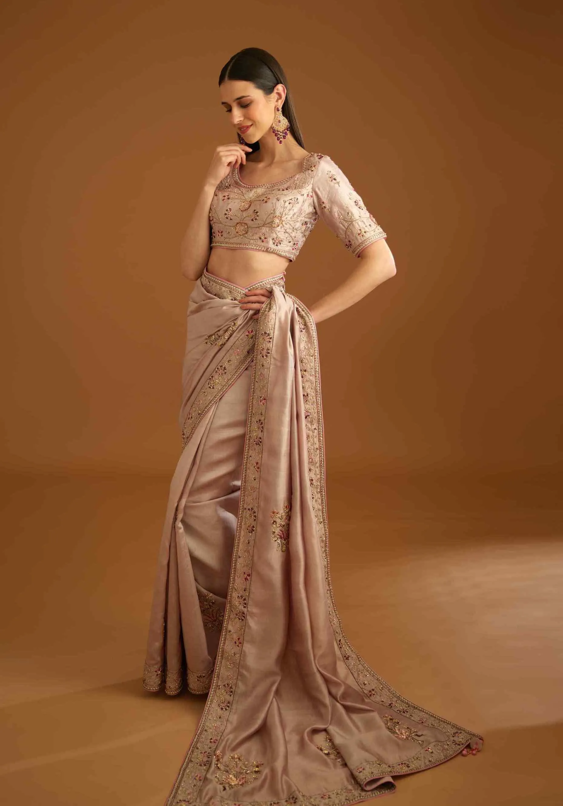 Whisper pink zardozi sari and blouse