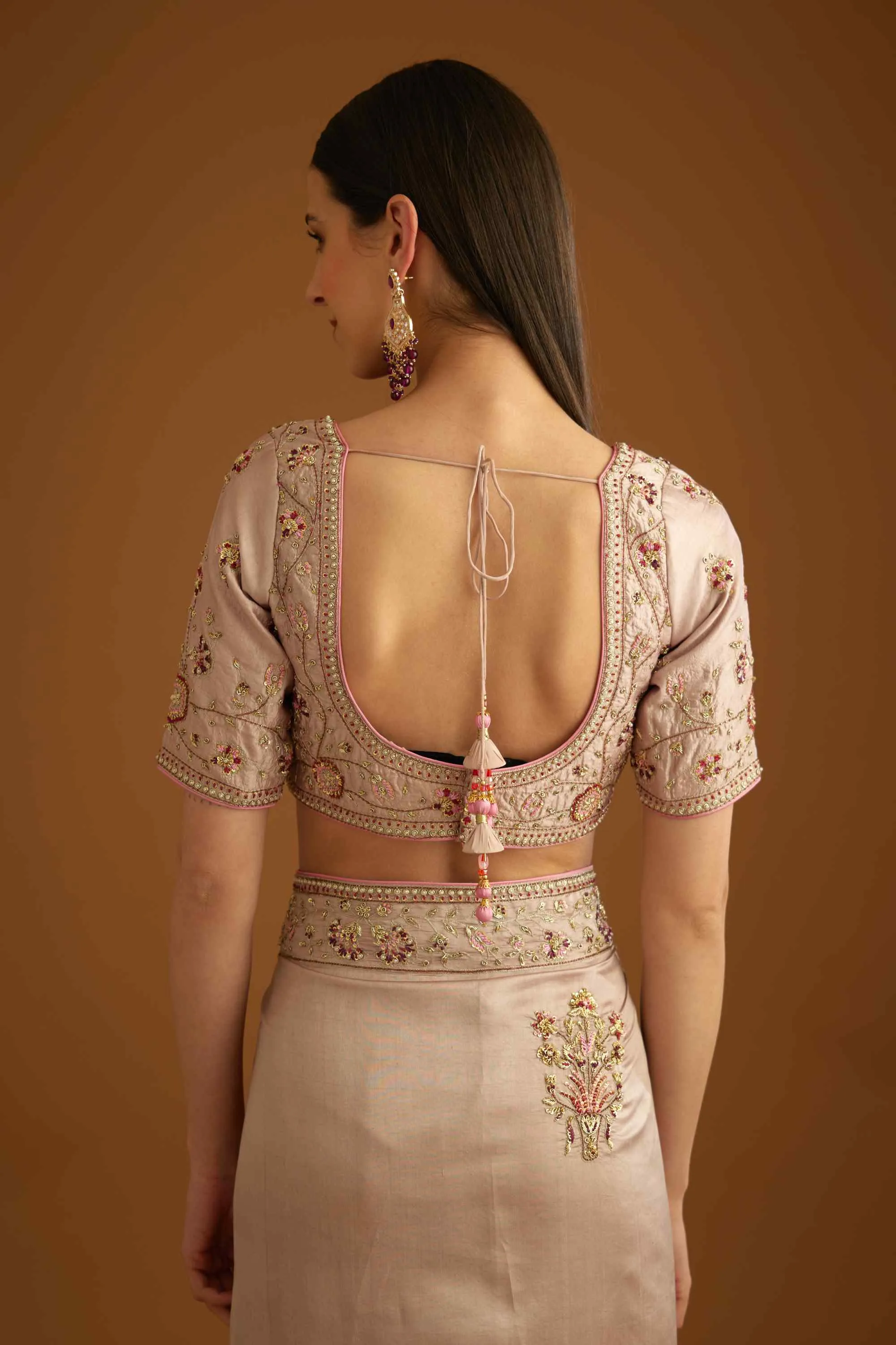 Whisper pink zardozi sari and blouse