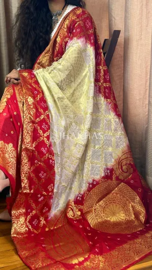 White And Red Ghatchola Banarasi Dupatta