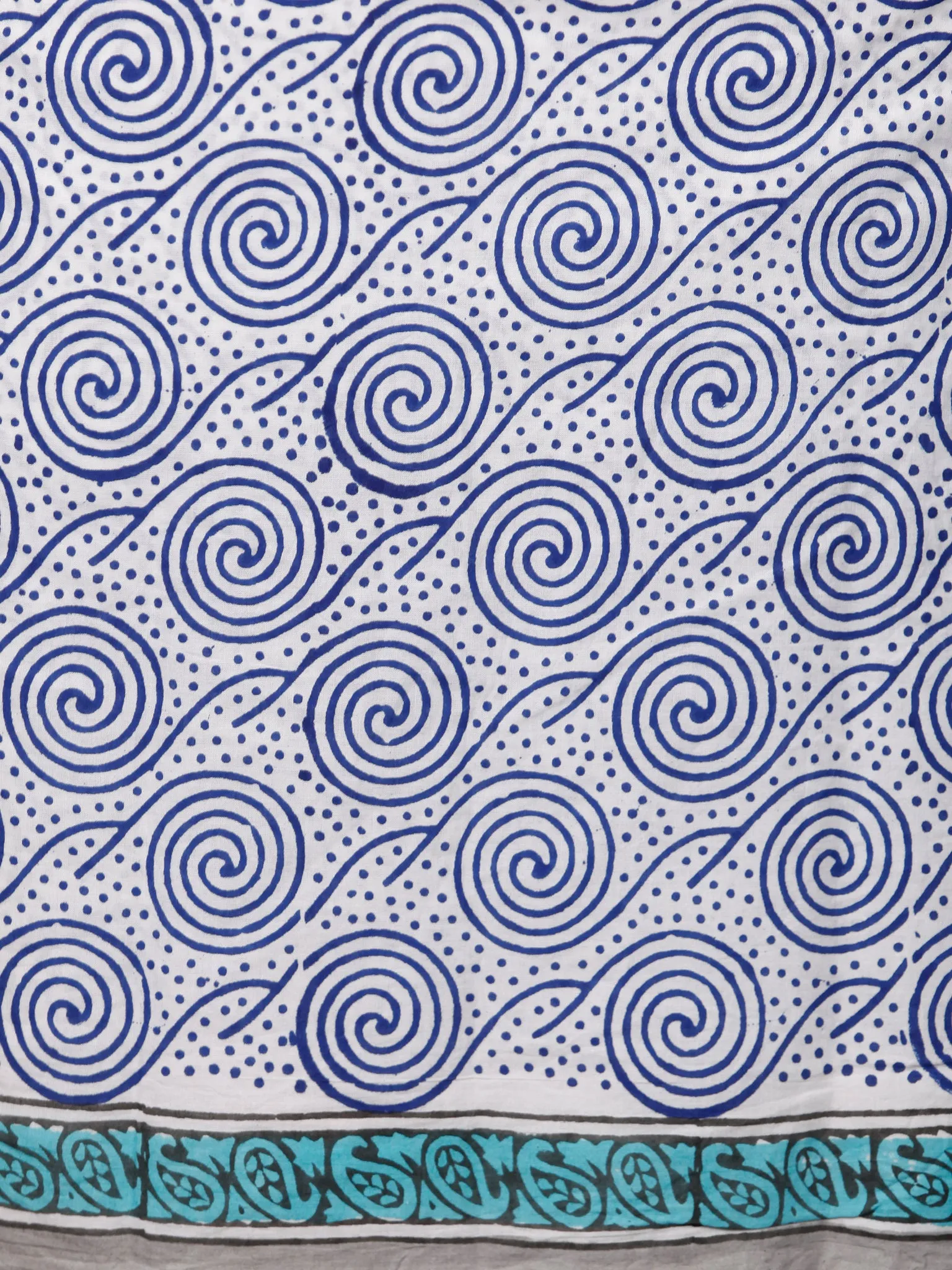White Blue Black Hand Block Printed Cotton Suit-Salwar Fabric With Chiffon Dupatta (Set of 3) - SU01HB339