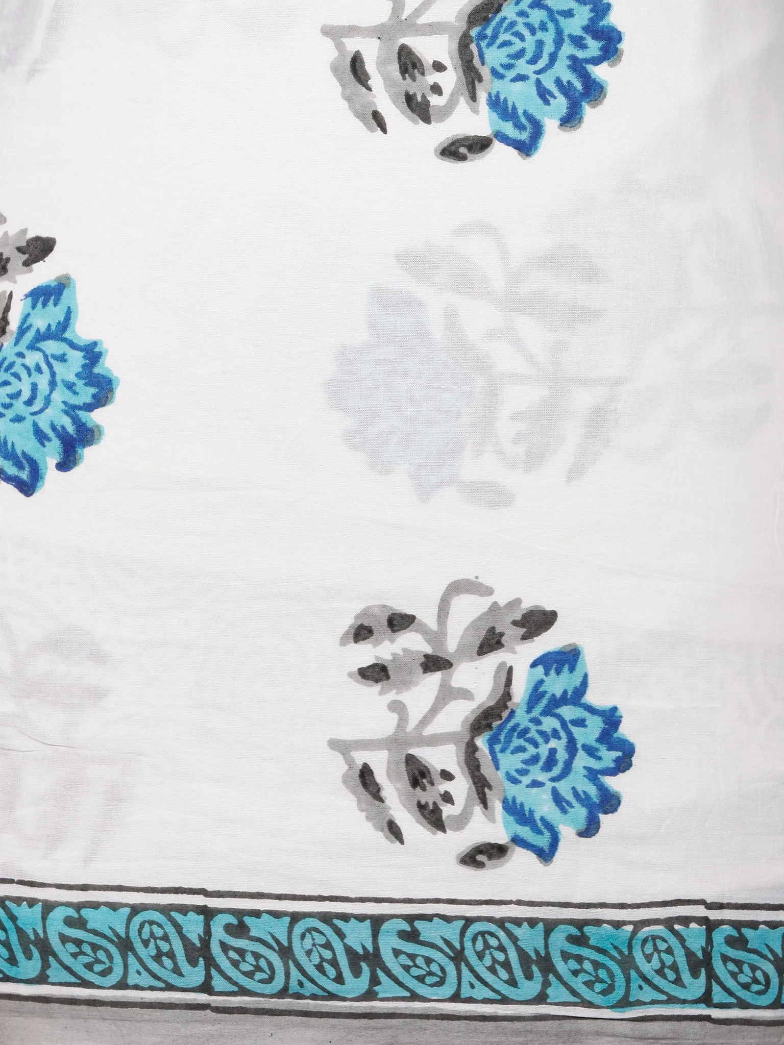 White Blue Black Hand Block Printed Cotton Suit-Salwar Fabric With Chiffon Dupatta (Set of 3) - SU01HB339