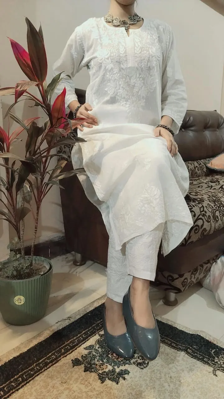 White Chikankari cotton Kurti