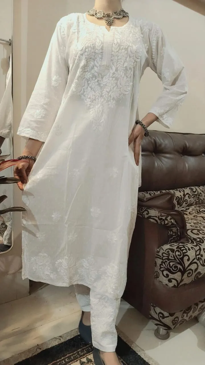 White Chikankari cotton Kurti
