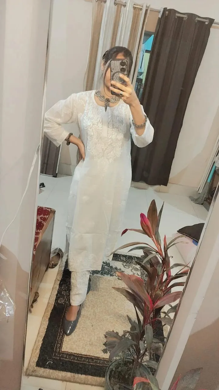White Chikankari cotton Kurti