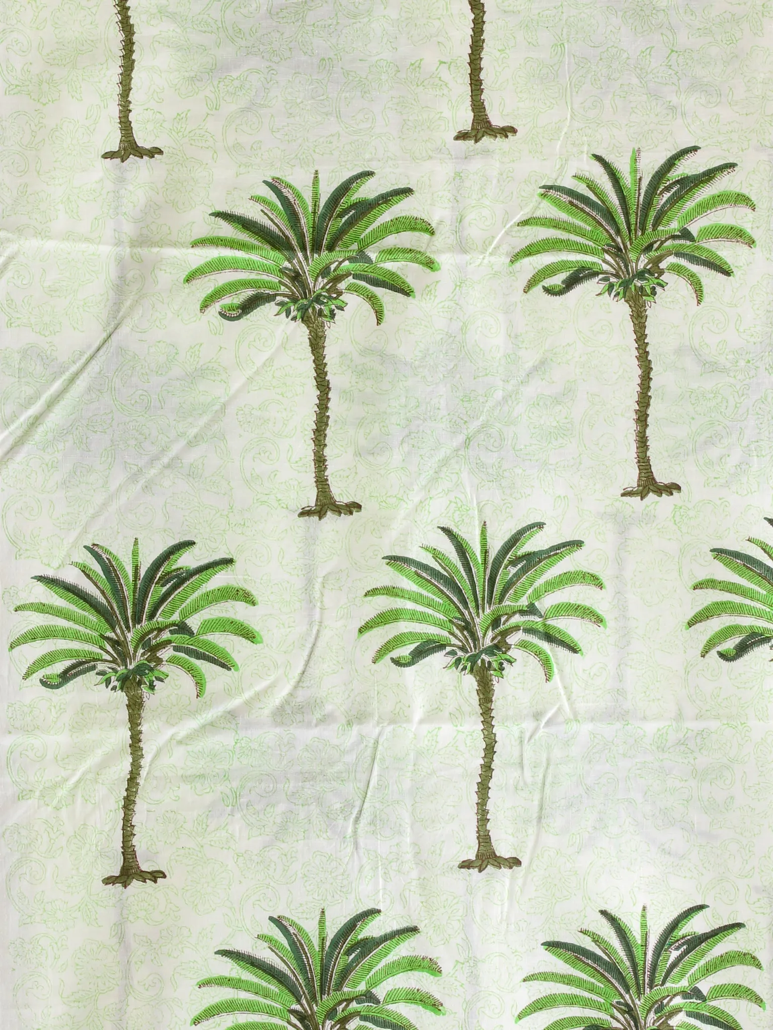 White Green Grey Hand Block Printed Cotton Suit-Salwar Fabric With Chiffon Dupatta (Set of 3) - SU01HB425
