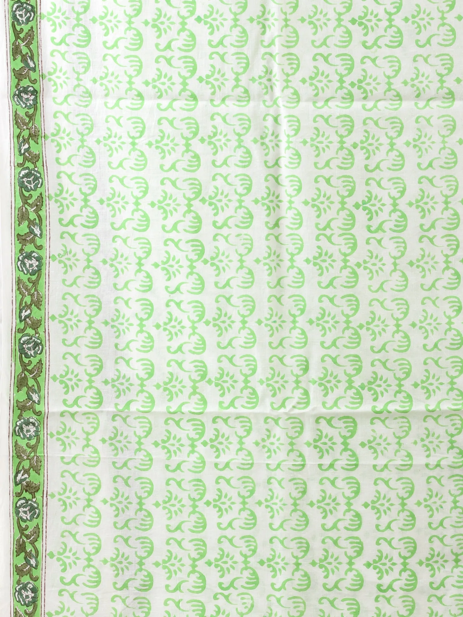 White Green Grey Hand Block Printed Cotton Suit-Salwar Fabric With Chiffon Dupatta (Set of 3) - SU01HB425