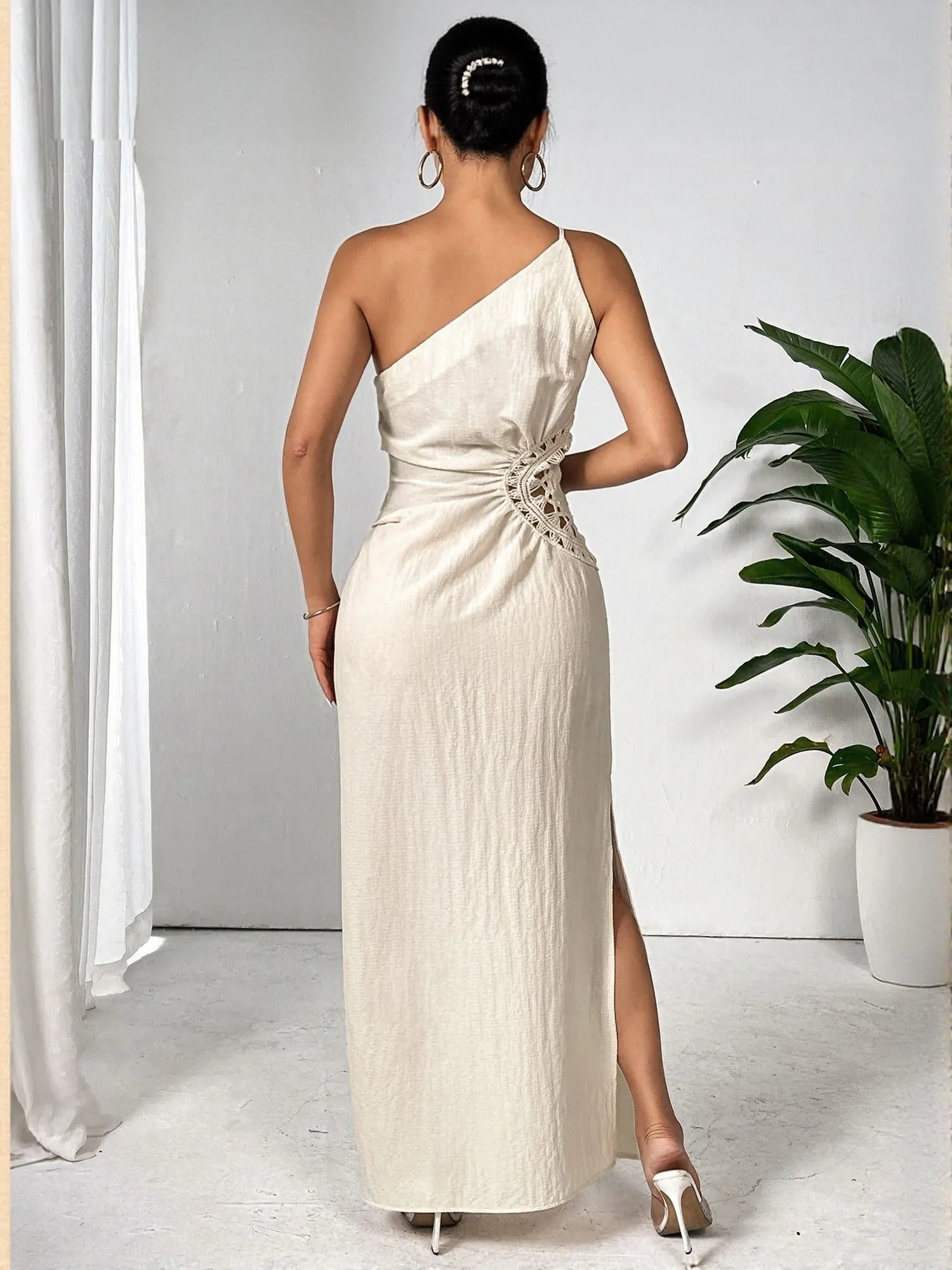 White Maxi Dress With Side Lace Detail
