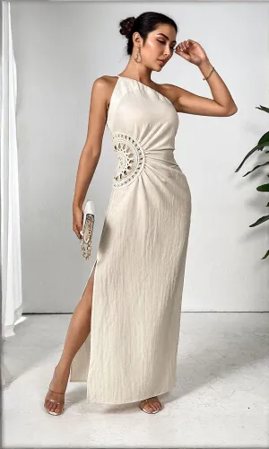 White Maxi Dress With Side Lace Detail