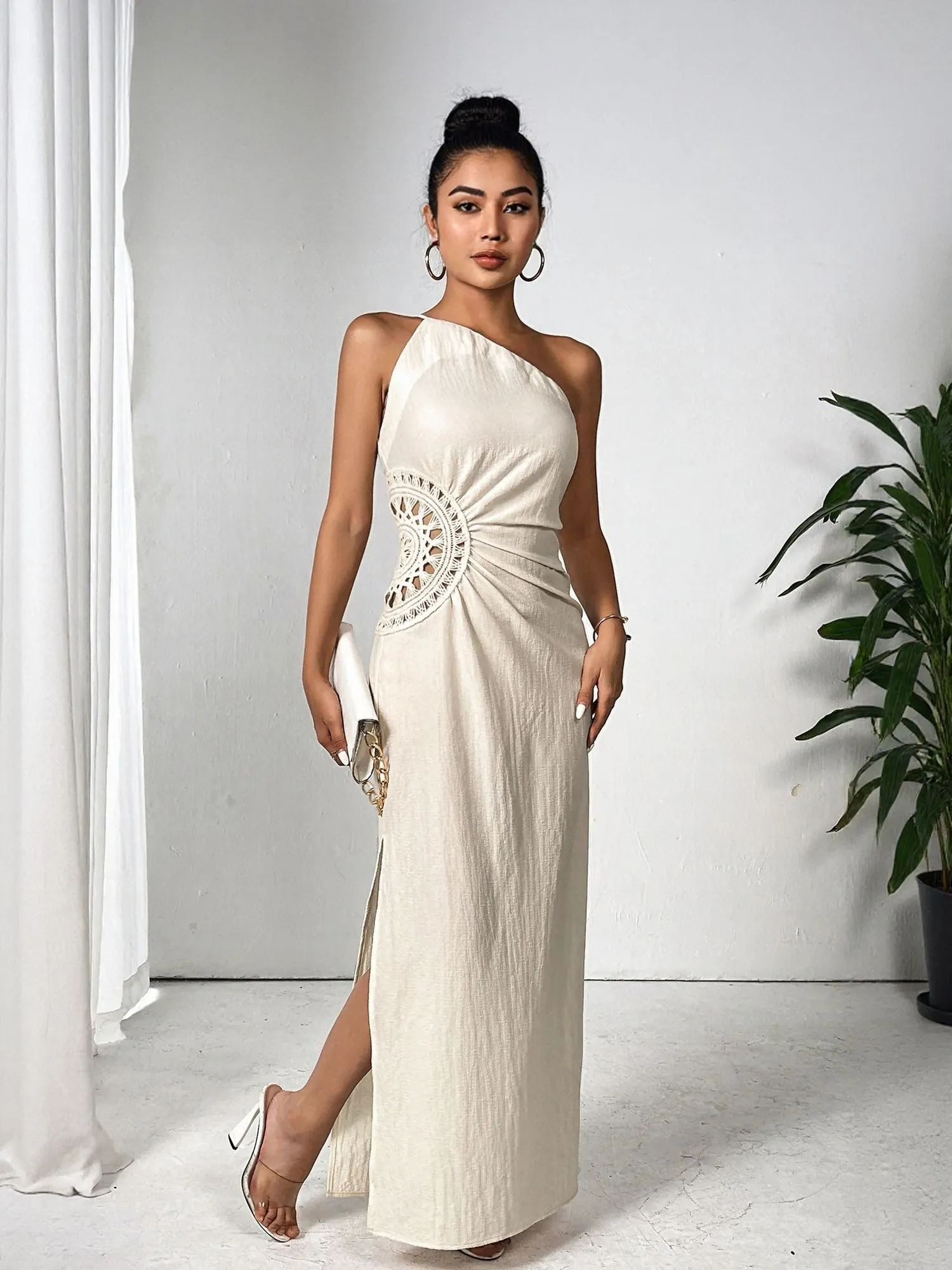 White Maxi Dress With Side Lace Detail