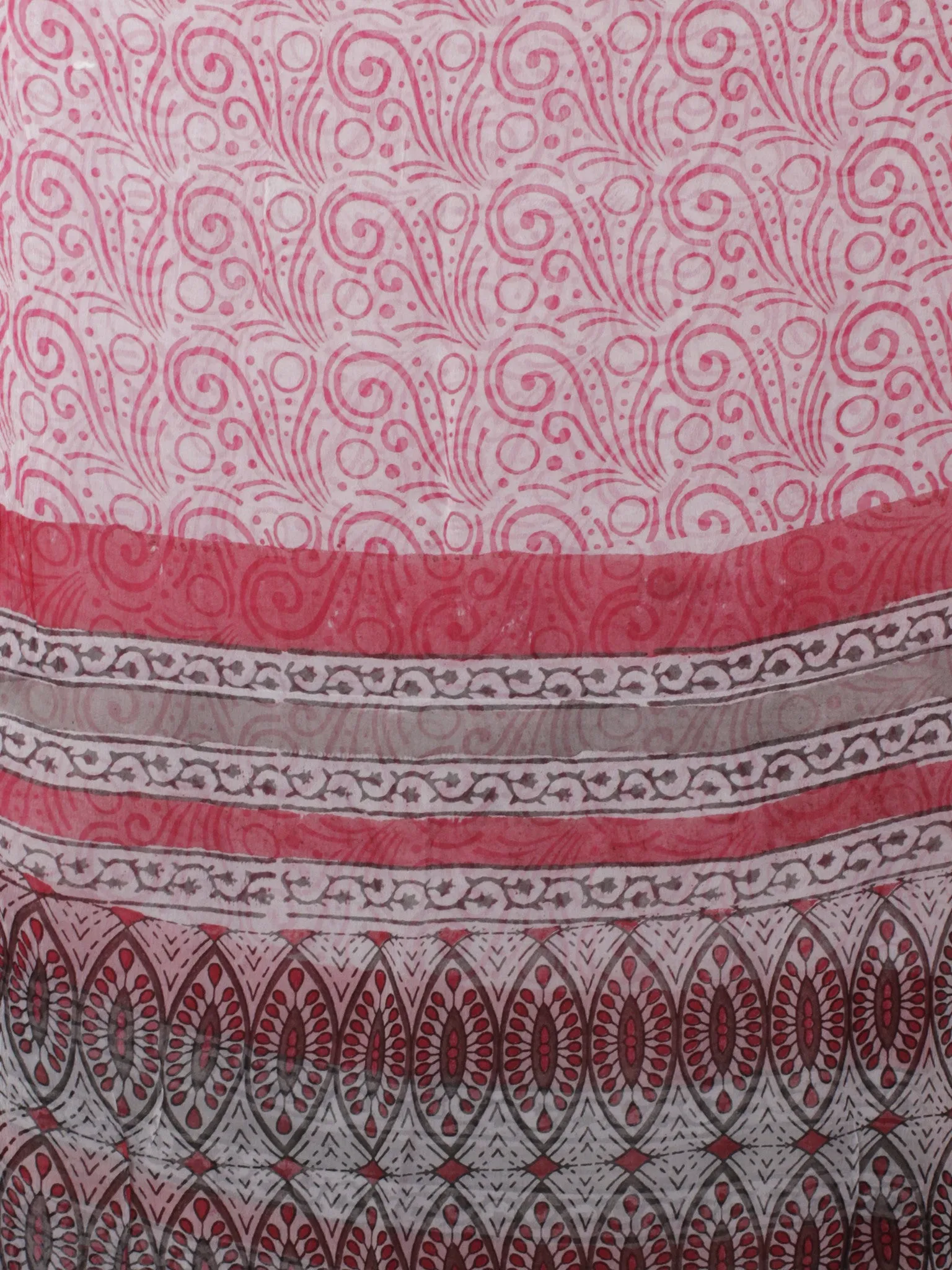 White Pink Grey Hand Block Printed Cotton Suit-Salwar Fabric With Chiffon Dupatta (Set of 3) - S16281286