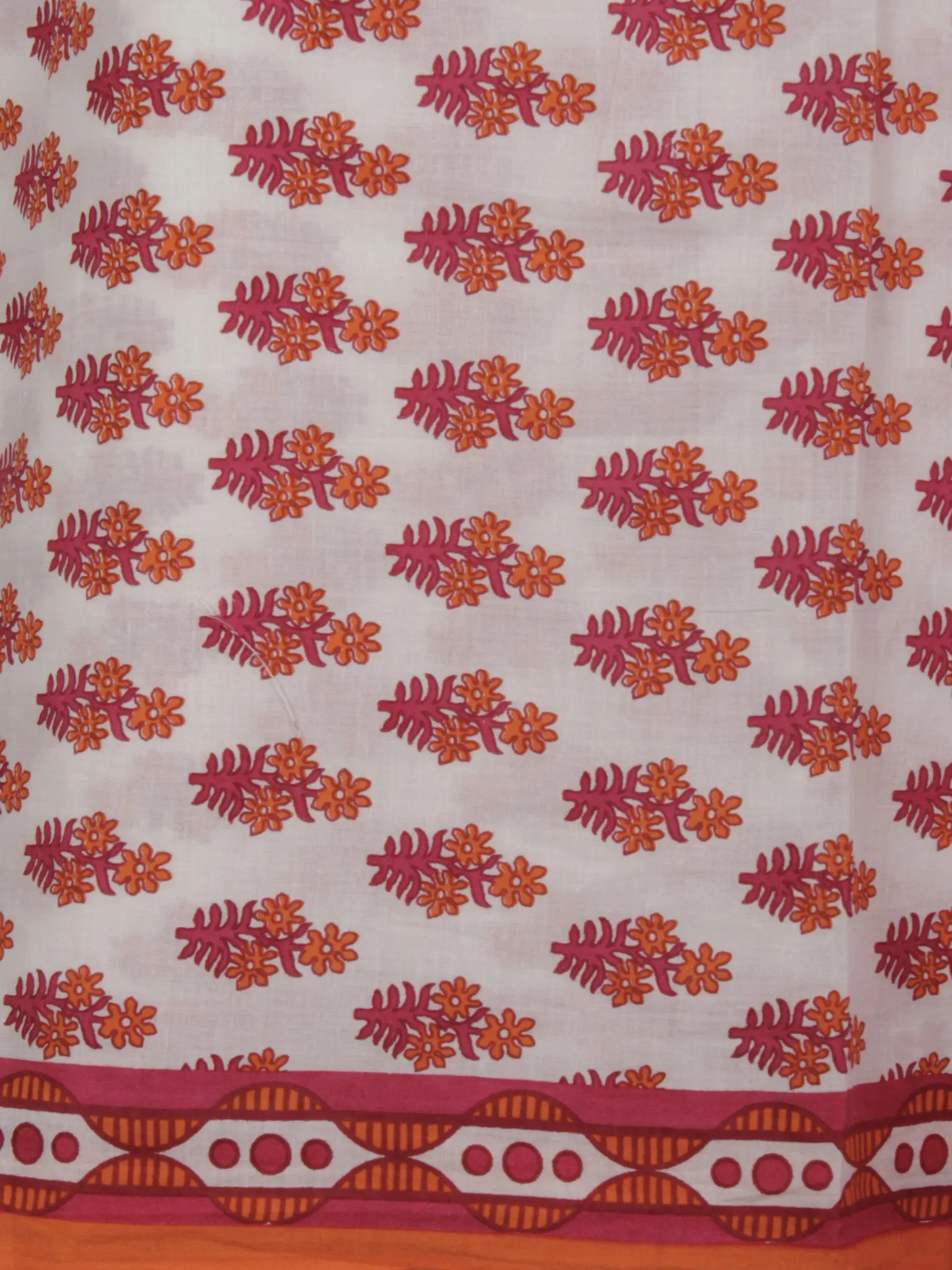 White Pink Orange Hand Block Printed Cotton Suit-Salwar Fabric With Chiffon Dupatta (Set of 3) - S16281310