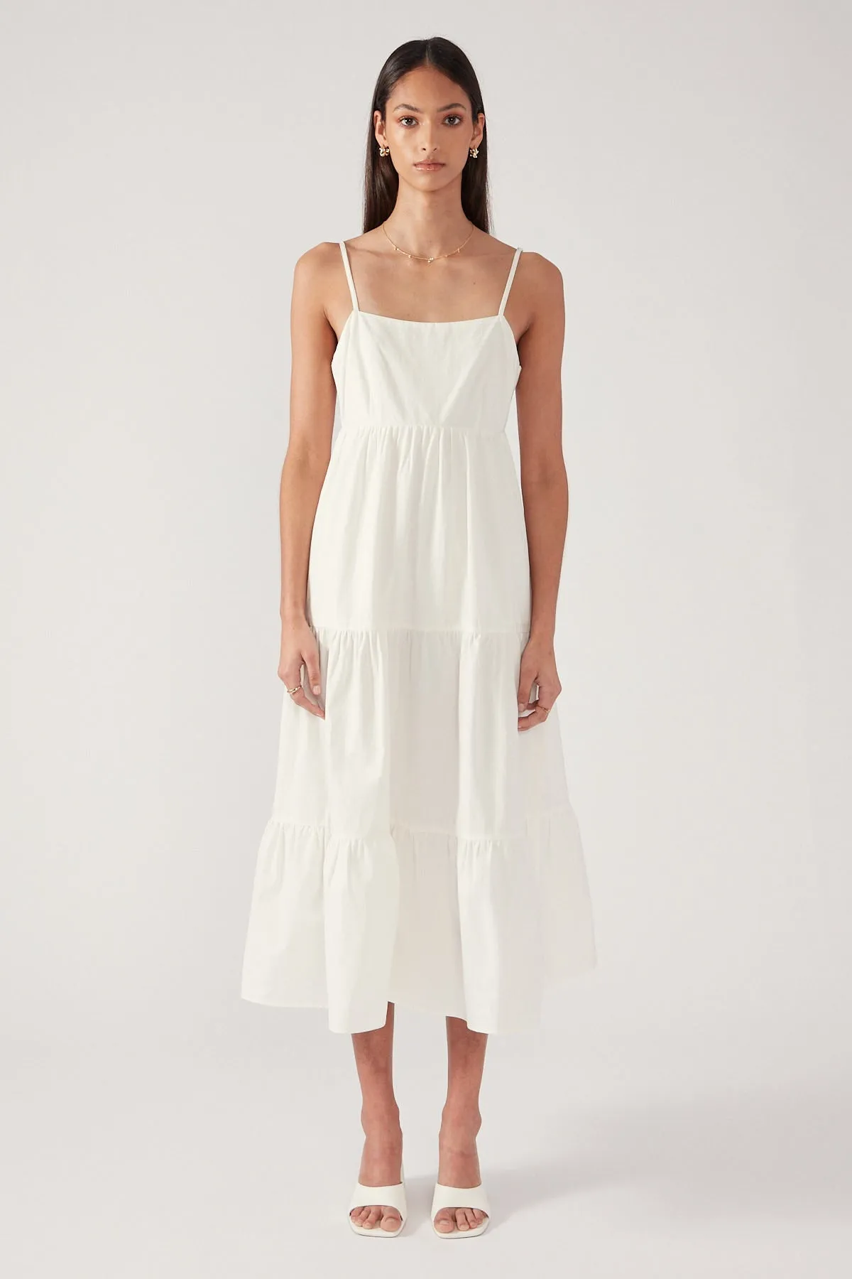 White Tiered Open Back Midi Dress