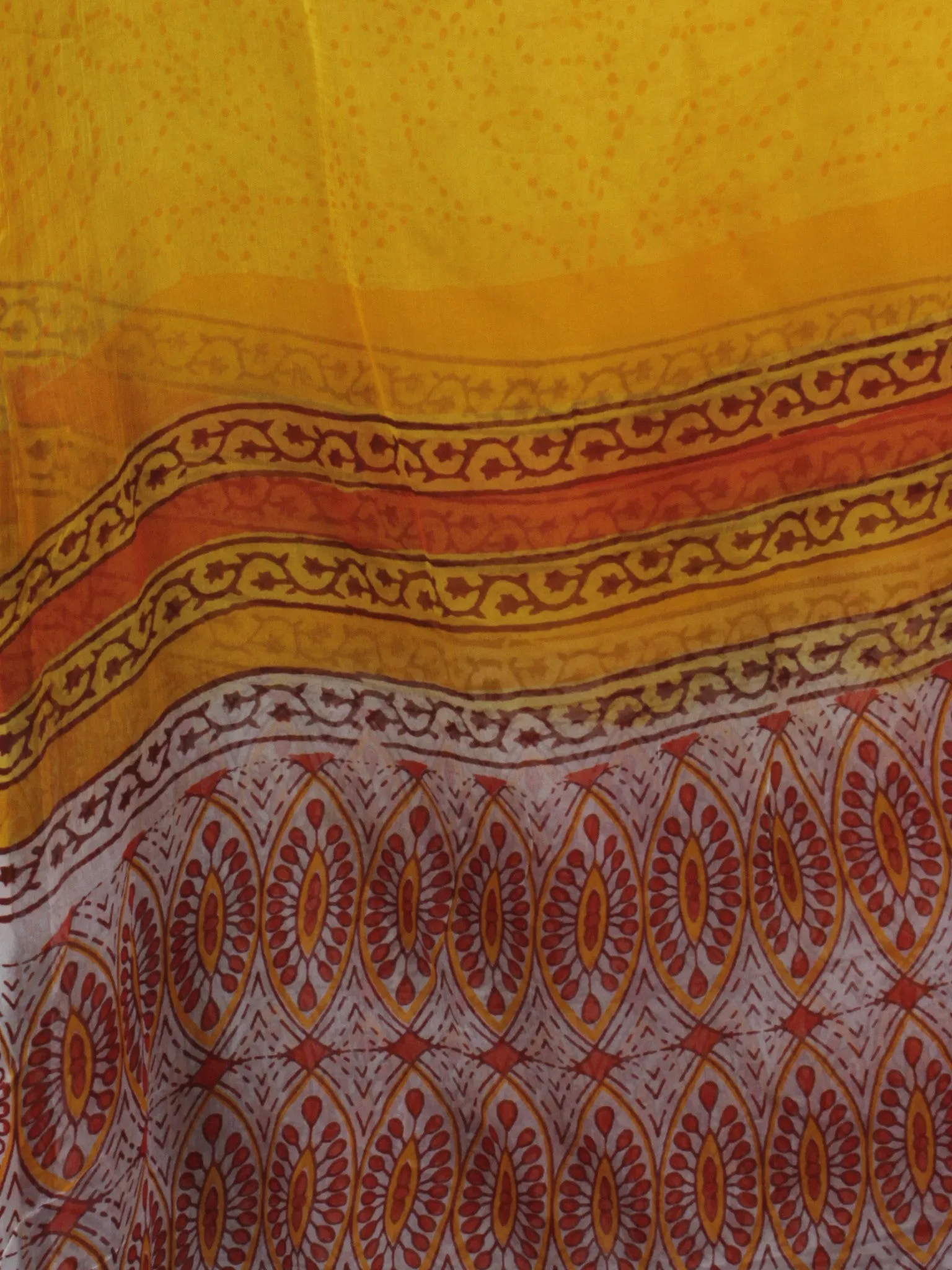 White Yellow Maroon Hand Block Printed Cotton Suit-Salwar Fabric With Chiffon Dupatta (Set of 3) - S16281307
