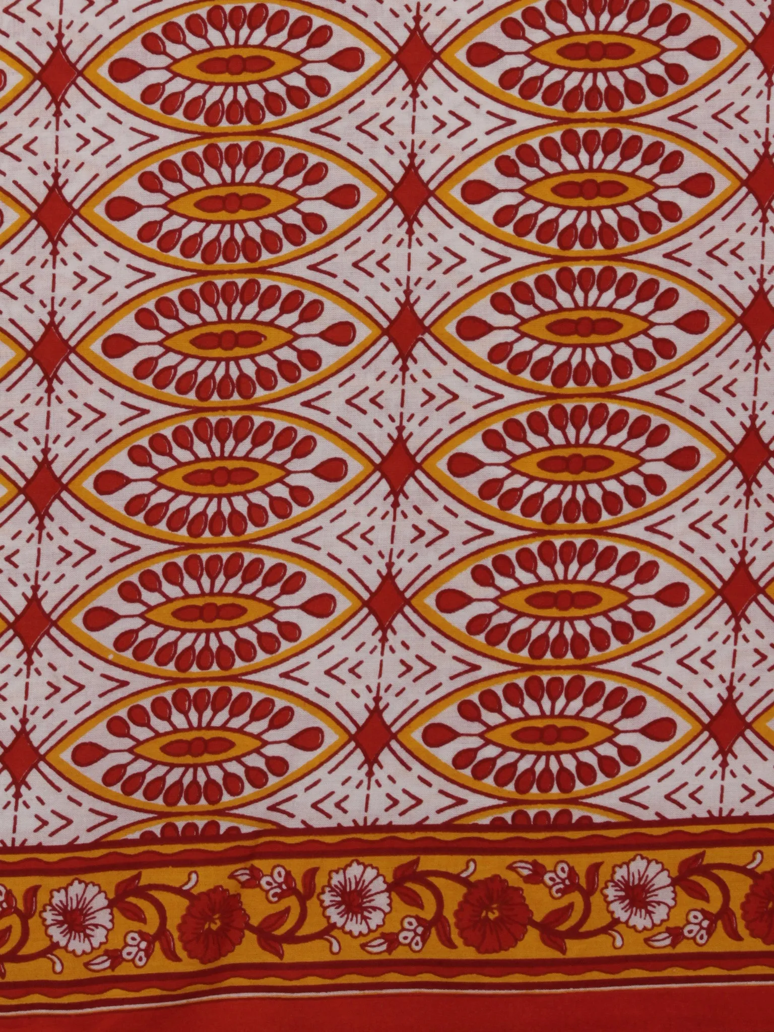 White Yellow Maroon Hand Block Printed Cotton Suit-Salwar Fabric With Chiffon Dupatta (Set of 3) - S16281307