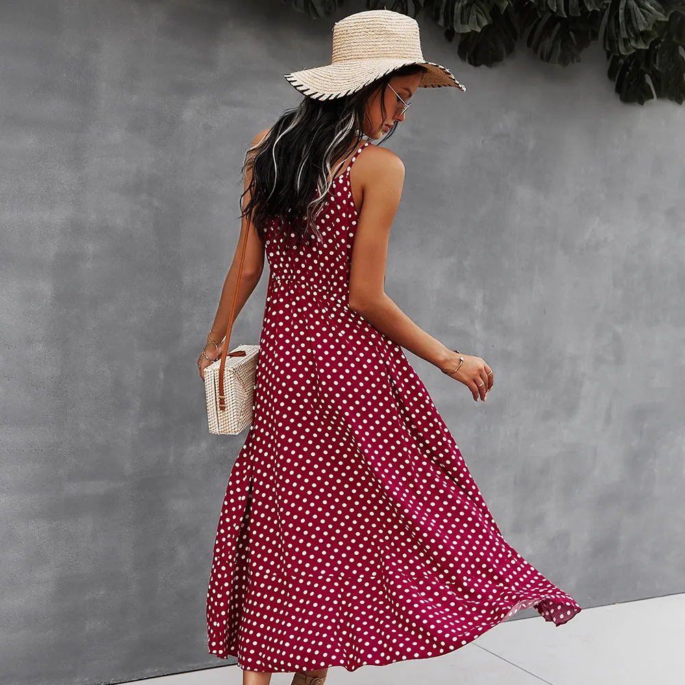 Wine Front Buttoned Midi A-Line Dress