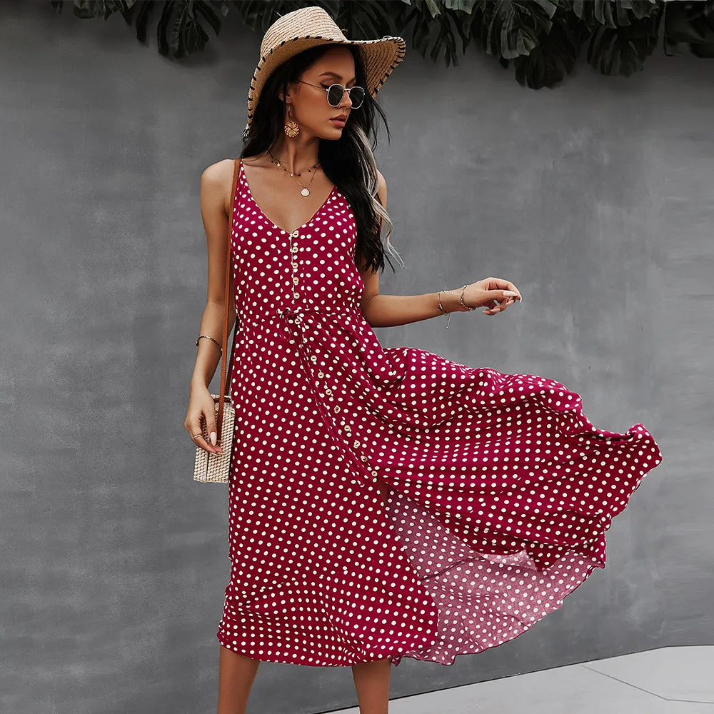 Wine Front Buttoned Midi A-Line Dress