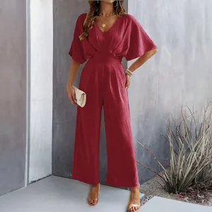 Wine Jumpsuit With Kimono Sleeve