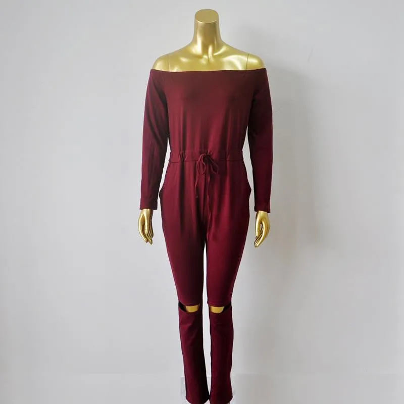 Women Long Sleeve Slash Neck Black Bodycon Elegant Jumpsuit Hollow Out Long Rompers Casual Playsit Overalls