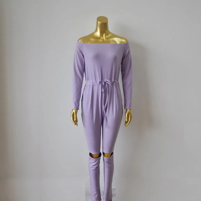Women Long Sleeve Slash Neck Black Bodycon Elegant Jumpsuit Hollow Out Long Rompers Casual Playsit Overalls