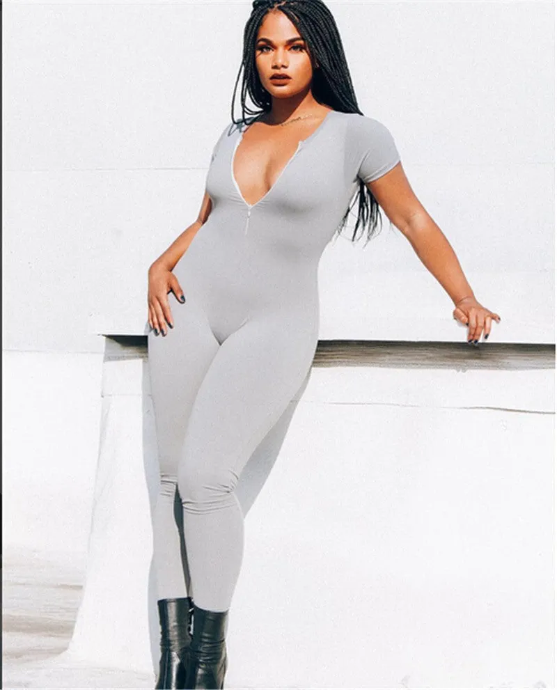 Womens Jumpsuit Polyester winter style women deep v neck jumpsuit long pants jumpsuits Green overall women