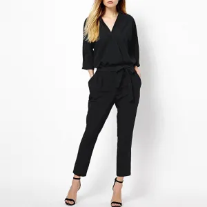 Womens Jumpsuits Bodysuit Style Half Sleeve V Neck Casual Elegant Ladies Long Romper Overalls