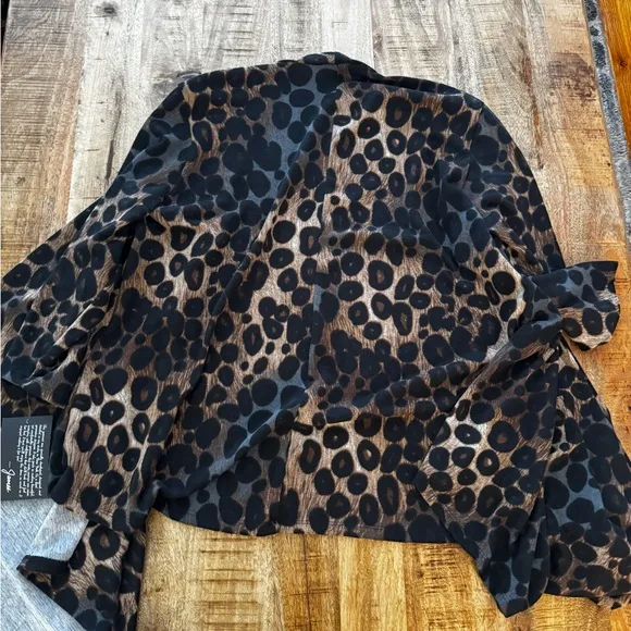Women's Leopard Print Top waterfall drape 3/4 sleeve cardigans blue Brown NEW