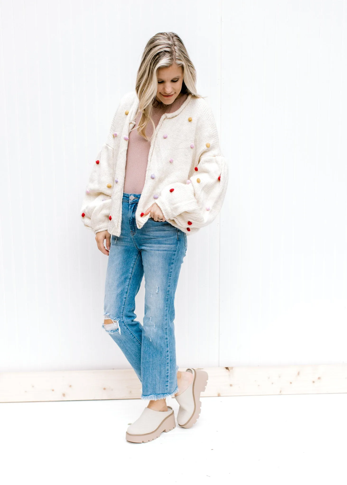 X Oatmeal Pom Pom Sweater